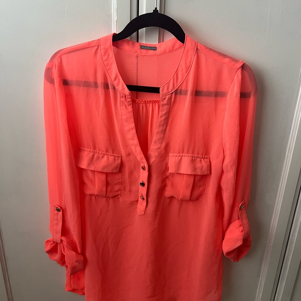 Charlotte Russe Coral Sheer Henley Blouse